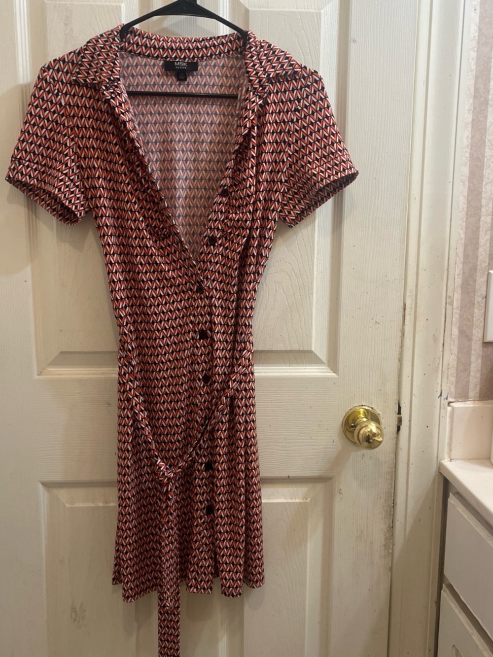 Miss Sixty Red & Black Geometric Faux-Wrap Dress